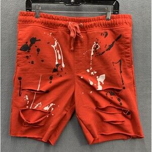 Rebel Minds Athletic Shorts Men's XL Red Paint Splatter Destroyed Drawstring
